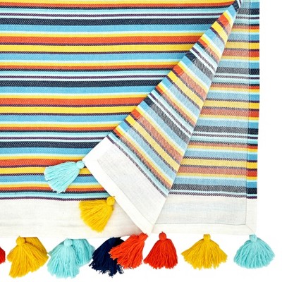 Colorful Cotton Fiesta Stripe Table Runner with Tassels