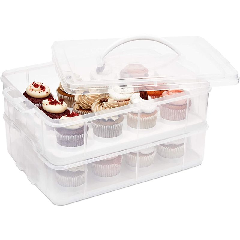 Juvale Clear Plastic 2 Tier Cupcake Carrier Storage Box Holder with Lid for 24 Cakes, 13.5x10.25x7.5 In, 3 of 10