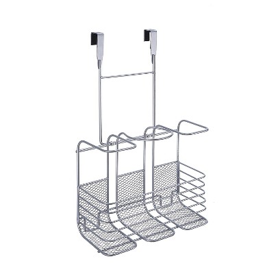SunnyPoint 3 Sections Metal Wire Over Door Hair Care & Styling Tool Organizer Silver (HL-BATH-03SIL)