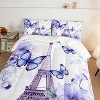 Beautiful Butterfly comforte Set ,Romantic Eiffel Tower Print Dreamy Floral Parisian Decor Style,1 Comforter + 2 Pillowcases,for Girls Women - 3 of 4