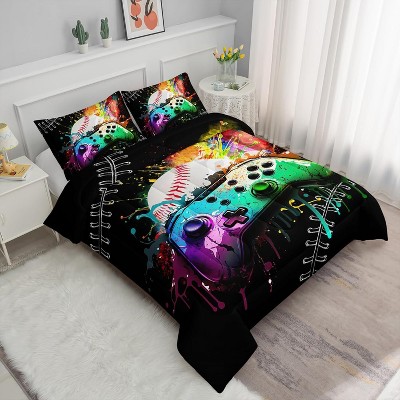Luupatchy Game Controller Comforter Set with 1 Quilt 2 Pillowcases, for Teens Men Adults