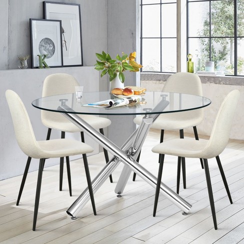 Eileen+spoon 5-piece Silver Round Clear Glass Dining Table Set With 4