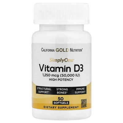 Simply One, Vitamin D-3, 50,000 IU, Strong Bones, Immune Support, 50 Softgels