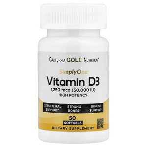 Simply One, Vitamin D-3, 50,000 IU, Strong Bones, Immune Support, 50 Softgels - 1 of 4