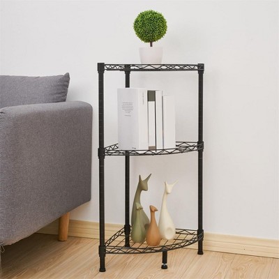 Acekool 3 Tier Corner Shelf, Rustic Black Storage Display Rack for Bedroom, Living Room, Office, Kitchen, 13.8"x13.8"x31.5"