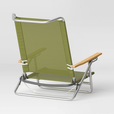 Recycled Fabric 5 Position Aluminum Outdoor Portable Beach Chair with Wood Arms Green - Threshold&#8482;_4