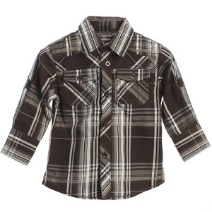 Gioberti Boy's Long Sleeve Roll Up Plaid Checked Shirt - 1 of 3