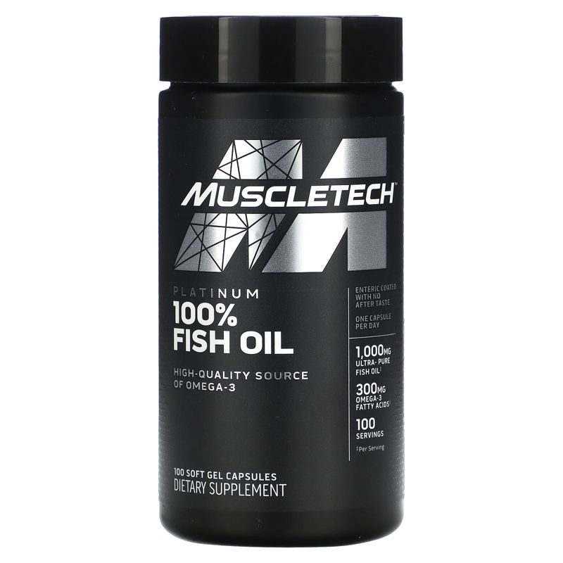 Omega 3 Fish Oil Capsules MuscleTech 100% Omega Fish Oil Burpless Fish Oil Supplement Omega 3 Fatty Acid Supplement Fish Oil 1000mg Pills, 100 Count, 1 of 4
