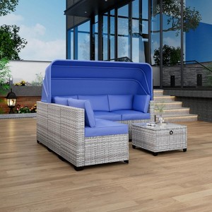 6-Piece PE Rattan Patio Sectional Set, Weather-Resistant Furniture, Retractable Canopy, Adjustable Backrest, Outdoor Sofa for Poolside, Garden - 1 of 4