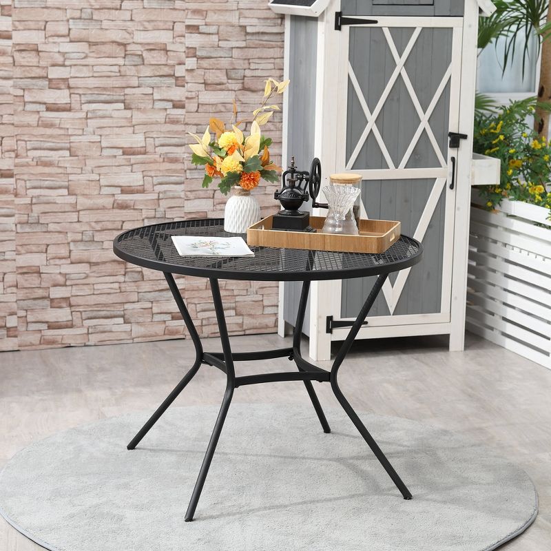 Outsunny 35" Round Patio Dining Table Steel Outside Table with Mesh Tabletop for Garden Backyard Poolside, Black, 2 of 7