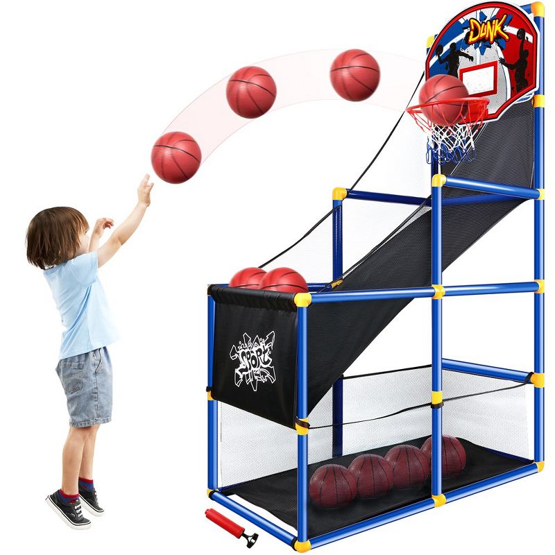 Syncfun Arcade Basketball Game Set with 4 Balls and Hoop for Kids Indoor Outdoor Sport Play - Easy Set Up - Air Pump Included, 1 of 9