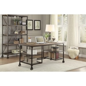 PAGED Computer Desk, Simple Modern Home Office Desk with 6 Open Shelves and Wooden Desktop for Office, Study - 1 of 4