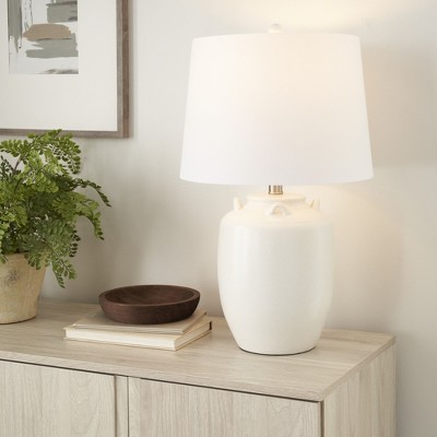 24" White Ceramic Jug Farmhouse Table Lamp