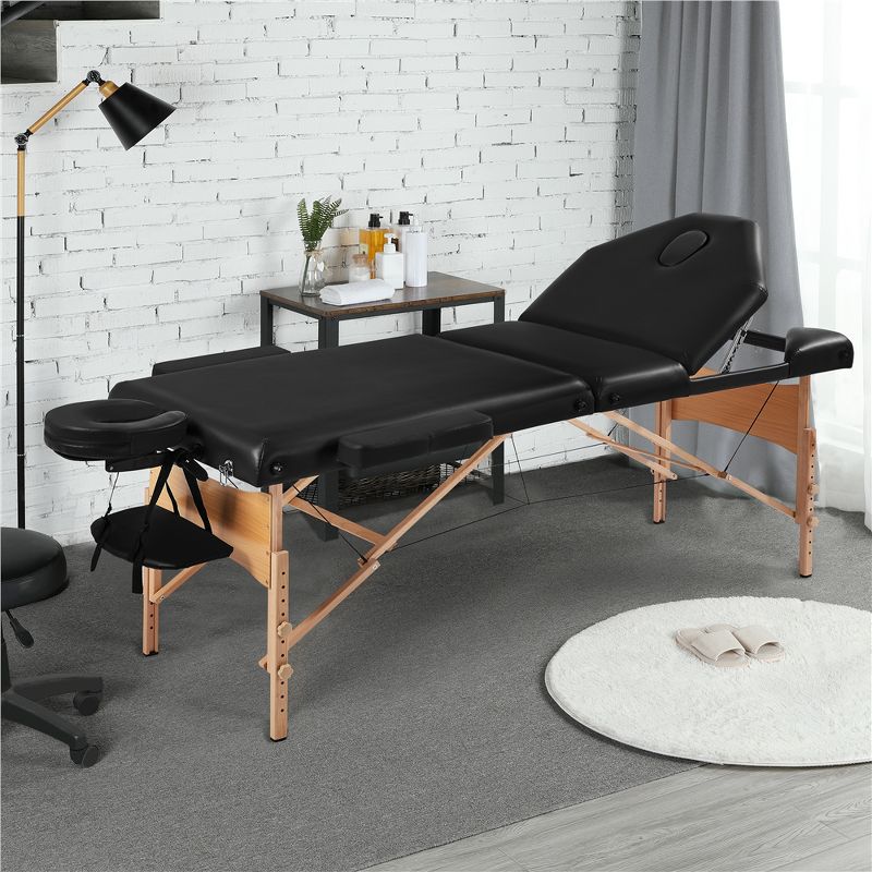 Yaheetech Professional Portable Massage Bed 3 Folding Massage Table with Backrest Black, 2 of 9