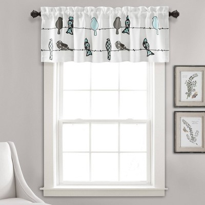 18"x52" Rowley Birds Light Filtering Valance Blue/Gray - Lush Décor