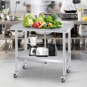 Stainless Steel Table 30 x 24 Inches with Backsplash 4 Caster Wheels,Heavy Duty Kitchen Worktable with Adjustable Under Shelf for Restaurant Business - 1 of 4