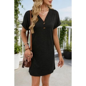 Women's Henley Button V Neck T Shirt Dress, Casual Loose Short Sleeve Midi  Dress : Target