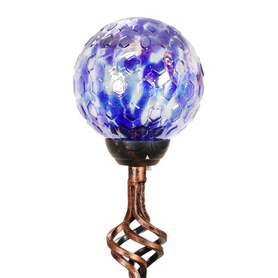 31" Resin Solar Pearlized Glass Honeycomb Finial Garden Stake Blue - Exhart