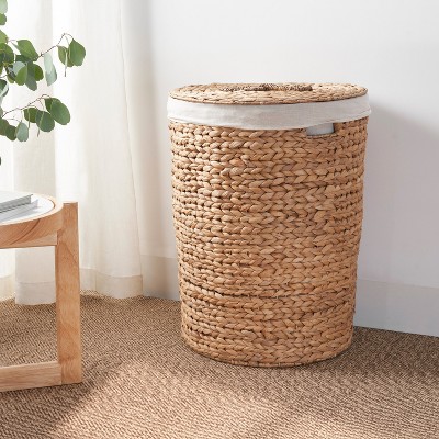 VYNXARIA Round Tall Water Hyacinth Woven Wicker Laundry Hamper with Lid