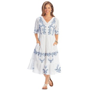 Collections Etc Two-Toned Embroidered Flounce Hem Woven Cotton Dress - 1 of 4
