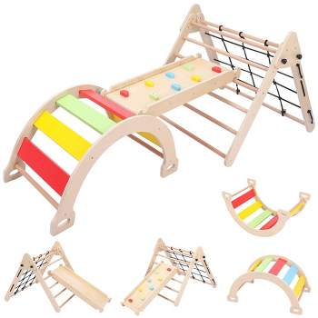 3-in-1 Wooden Climbing Gym Playset for Toddlers - Triangle Folding Climbing and Sliding for Boys and Girls