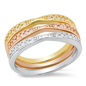 Steeltime Ladies tri toned brass simulated diamonds 3pc rings set - 1 of 4