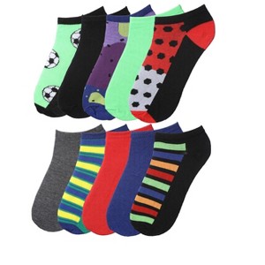 Tipi Toe Big Kids Boys 10 Pairs Classy Lightweight Novelty Stripes Dot & Soccer Pattern Ankle/Low Cut Socks - 1 of 3