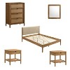 ORRD Vichy 5-Piece Rubberwood Bedroom Set, Queen Upholstered Bed, Dresser, Mirror & 2 Nightstands, Light Walnut with Rattan Drawers - 4 of 4