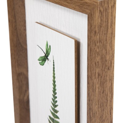 Natural Wood Framed Fern Leaf and Dragonfly Wall Art