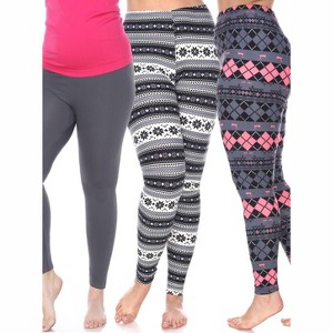 Women's Pack of 3 Plus Size Leggings - One Size Fits Most Plus - White Mark - 1 of 1