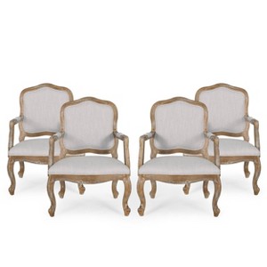 Set of 4 Andrea French Country Wood Upholstered Dining Armchairs - Christopher Knight Home - 1 of 4