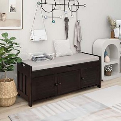 Bench with Storage and Seating,Entryway Shoe Storage Bench for Bedroom,Living Room,Bathroom,43.5" Shoe Storage Bench with Door Cabinet,Brown