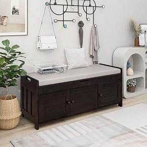 Bench with Storage and Seating,Entryway Shoe Storage Bench for Bedroom,Living Room,Bathroom,43.5" Shoe Storage Bench with Door Cabinet,Brown - 1 of 4