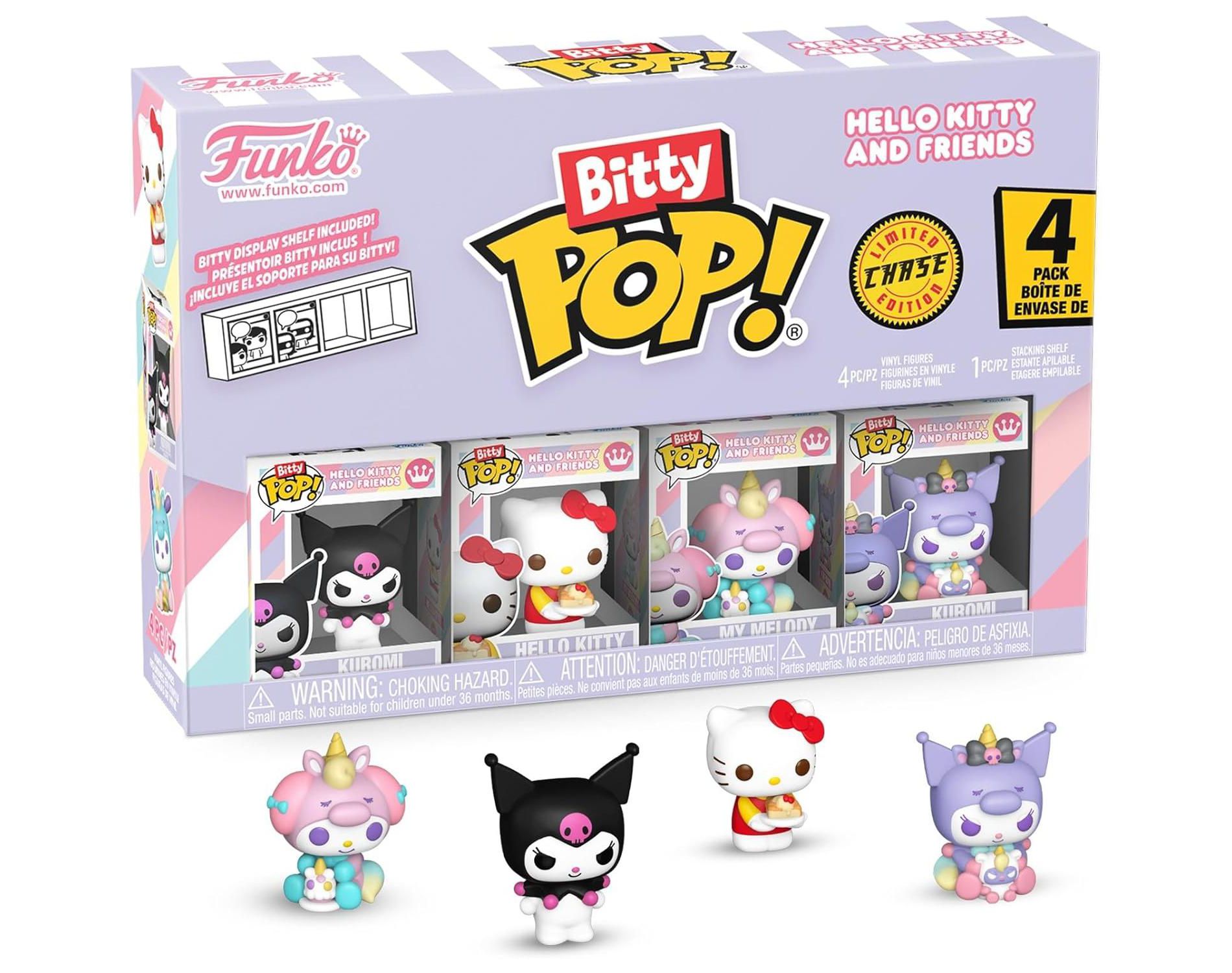Funko Pop! Bitty: Sanrio - Kuromi, Hello Kitty (Ice Cream), My Melody (Unicorn Party), & Mystery Figure 4 Pack
