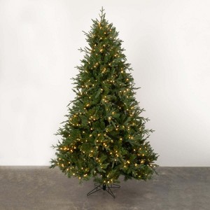 Artificial 7.5' Lighted Natural Pine Tree Green - 1 of 3