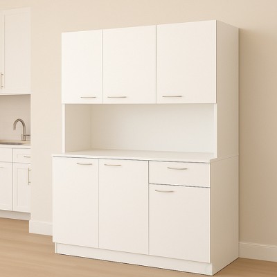 Basicwise Kitchen Pantry Storage Hutch - 71" Tall Wood Organizer with Drawer, Doors & Shelves, Modern White, for Dining, Living, Mudroom — фото 6