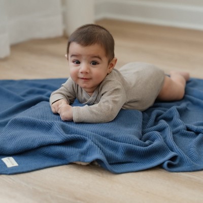 Organic Cotton Knit Baby Swaddle Blanket in Cobalt Blue