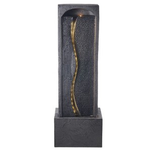 VEVOR Outdoor Water Fountain, 38.58 in Height Fountain and Waterfall,1-Tier Floor Standing Rock Base Style Fountains with with Light and Pump, Black - 1 of 4