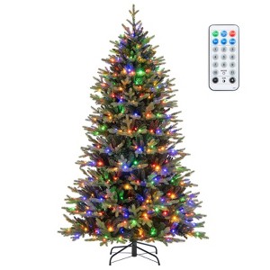 Tangkula 5/6/7 FT Pre-lit Artificial Christmas Tree Hinged Xmas Tree with 844/1168/1646 Branch Tips 250/350/470 Multi-color & Warm White LED Lights - 1 of 4