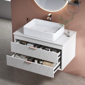 KWPZQEB 31.5" Bathroom Vanity with Ceramic Vessel Sink, Wall Mounted Bathroom Vanity with 2 Large Drawers, Free Standing Single Basin Vanity, White - 1 of 4