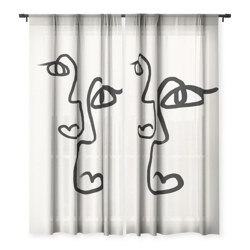 Bohomadic Studio Double Line Faces Black Single Panel Sheer Window Curtain - Society6, 3 of 7