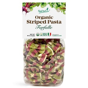 Organic Striped Farfalle Pasta - Italian Artisan Tri-Color Bow-Tie Pasta. Non-GMO, Vegan, Made with Semolina, Beet and Spinach. - 1 of 4