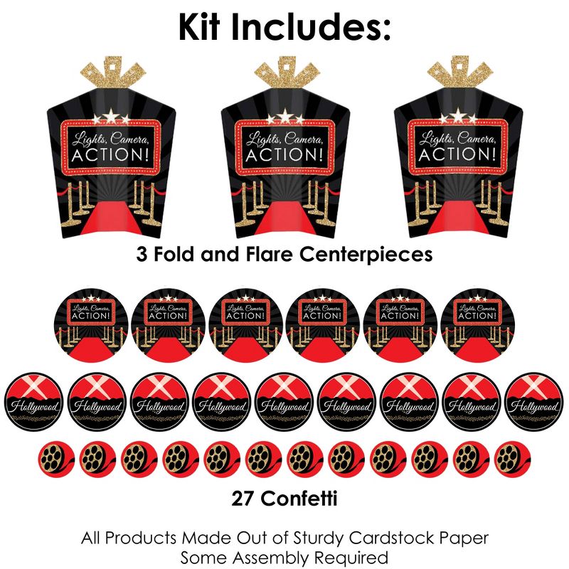 Big Dot of Happiness Red Carpet Hollywood - Movie Night Party Decor and Confetti - Terrific Table Centerpiece Kit - Set of 30, 3 of 9