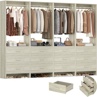 Aheaplus 24'' Freestanding Closet Organizer System with Hanging Rods and Drawers