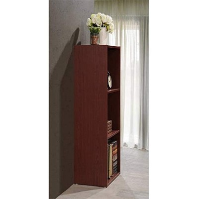 Mahogany 3-Shelf Kid-Friendly Storage Bookcase with Cubes and Doors