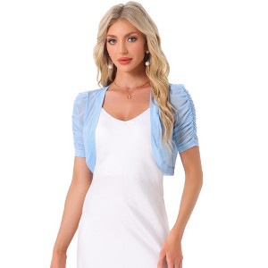 INSPIRE CHIC Women's Casual Short Sleeve Mesh Sheer Open Front Cropped Cardigan Shrug - 1 of 4