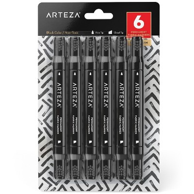 Arteza Fabric Markers, Black - 6 Pack (ARTZ-8195)