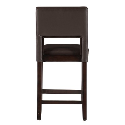 Dark Brown Wood and Leather Counter Stool, 24"