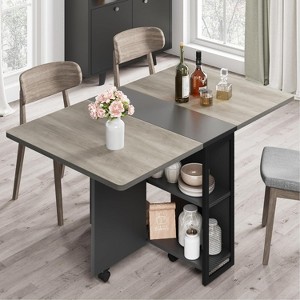 Folding Dining Table with 2 Tier Storage-Extendable Drop Leaf Space Saving Kitchen Dining Room Tables for 4 - 1 of 4