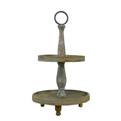VIP Wood 21 in. Brown 2-Tiered Tray
